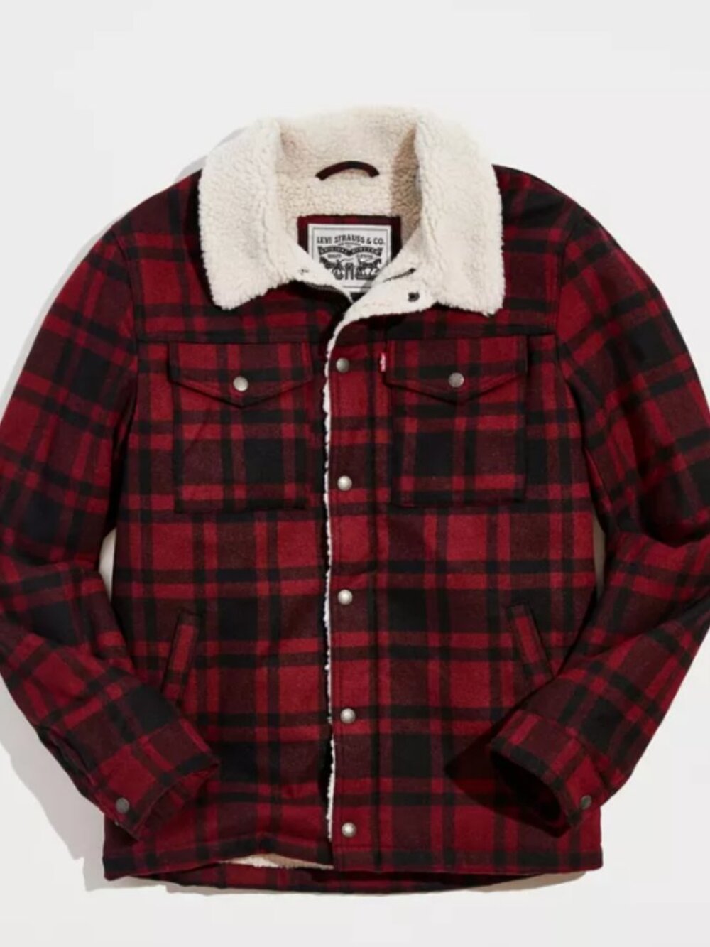 Levi's Red and Black Plaid Sherpa Jacket - Men's - Size Small